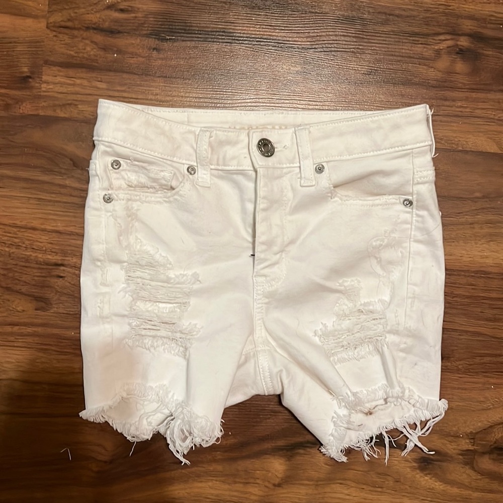 White denim ripped shorts- super stretch american eagle
